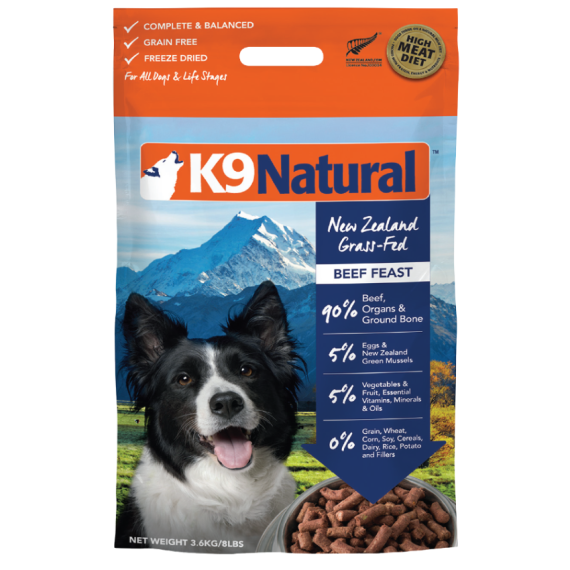 K9 Naturals [K9-B36K]- 冷凍脫水狗乾糧 - 牛肉盛宴脫水鮮肉糧 3.6KG