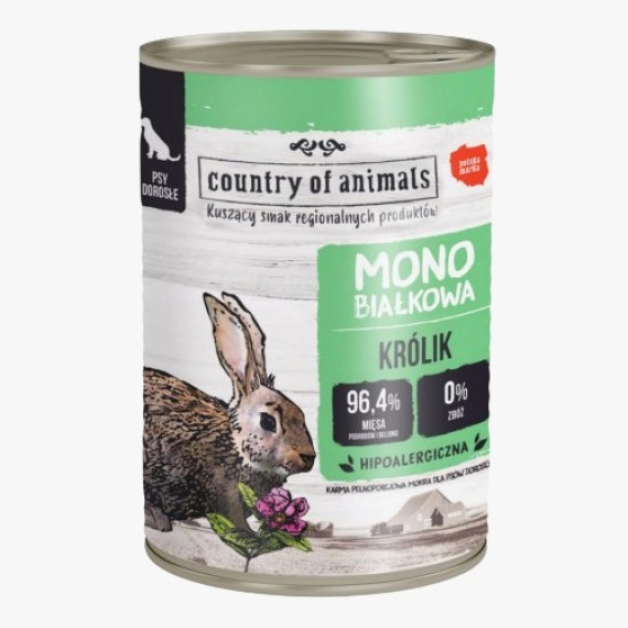 Country of Animals Dog Wet Food Monoprotein RABBIT 單⼀蛋⽩兔⾁ 狗罐頭 400g