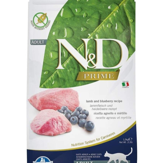 Farmina N&D Prime Formula Lamb & Blueberry Adult Cat 無穀物成貓配方 羊肉 &藍苺 5kg [PND0500017]