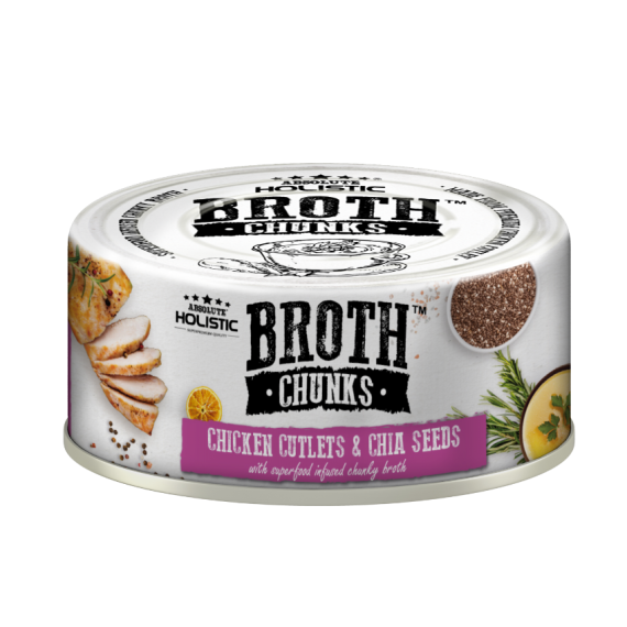 Absolute Holistic Broth Chunks 原塊厚肉菜湯罐頭 厚切雞塊+奇亞籽 80g [AH-5119] 貓狗適用