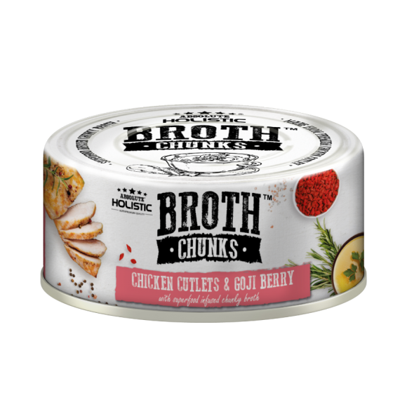 Absolute Holistic Broth Chunks 原塊厚肉菜湯罐頭  厚切雞塊+杞子 80g [AH-5133] 貓狗適用