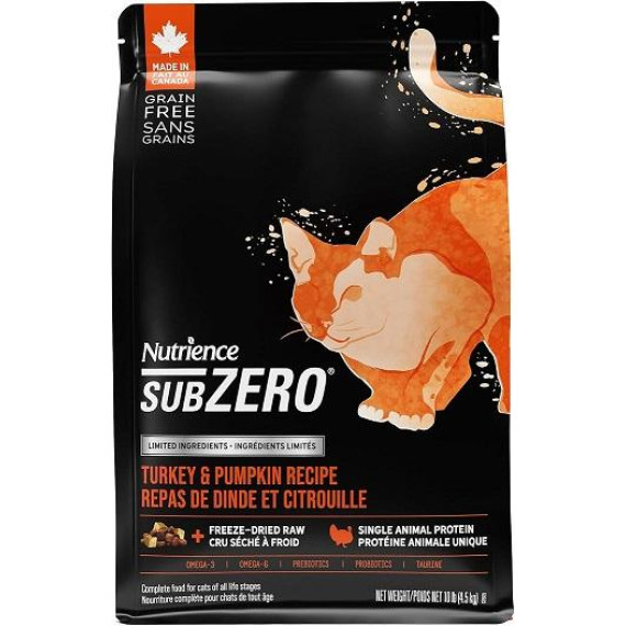 Nutrience SubZero 單一動物蛋白系列 無穀物 火雞, 南瓜 全貓乾糧 10 lb [C2605] *新產品*