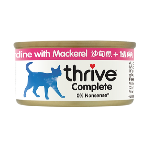 THRIVE 整全膳食100% 沙甸魚+鯖魚貓罐頭 75G