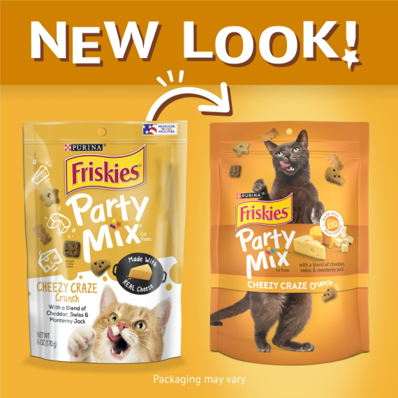 Purina Friskies 喜躍 Party Mix 鬆脆貓小食袋裝 Cheezy Craze - 芝士味 6oz/170g (黃) [12369247] **新舊包裝隨機發貨**