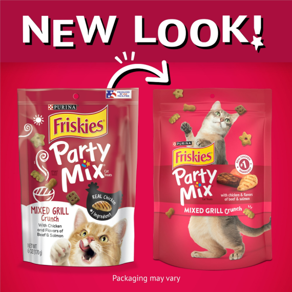 Purina Friskies 喜躍 Party Mix 鬆脆貓小食袋裝 Mixed Grill - 雞肉,牛肉及三文魚味 6oz/170g (紅) [12358700] **新舊包裝隨機發貨**