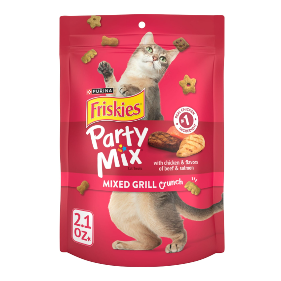 Purina Friskies 喜躍 Party Mix 鬆脆貓小食袋裝 Mixed Grill - 雞肉,牛肉及三文魚味 6oz/170g (紅) [12358700] **新舊包裝隨機發貨**