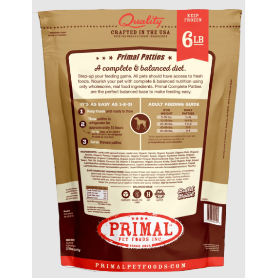 PRIMAL - CANINE RAW FROZEN PATTIES  - **急凍**鮮肉狗配方 - 羊肉 6 lb [CLF6PTY]