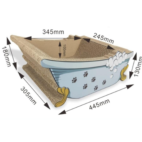 瓦通紙貓抓板 [TY095-G] - 灰色浴缸 (44.5 x 30.5 x 高18)