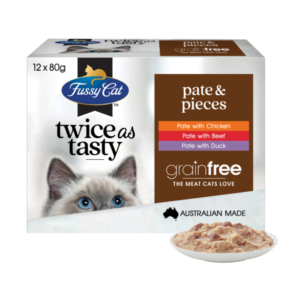 Fussy Cat [FC152226] Twice as Tasty系列 Pate & Pieces口味 貓濕包80g (1盒12包 - 3種味x4)