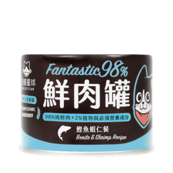 汪喵星球 [FM121] - 貓用98%鮮肉無膠主食罐 - 雞肉鰹魚蝦仁 165g *大罐*