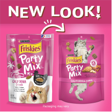 Purina Friskies 喜躍 Party Mix 鬆脆貓小食袋裝 California Crunch - 雞肉,火雞及煙肉 6oz/170g  (桃) [12368584] **新舊包裝隨機發貨**