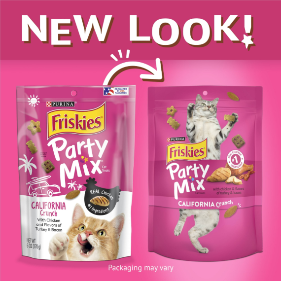 Purina Friskies 喜躍 Party Mix 鬆脆貓小食袋裝 California Crunch - 雞肉,火雞及煙肉 6oz/170g  (桃) [12368584] **新舊包裝隨機發貨**