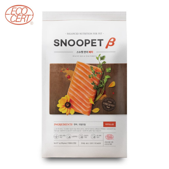 SNOOPET β – 鮮三文魚、磷蝦油、蔬菜 天然有機乾狗糧 (淚痕及皮膚護理有機配方) 1kg (紅字) [SP0324/0136]