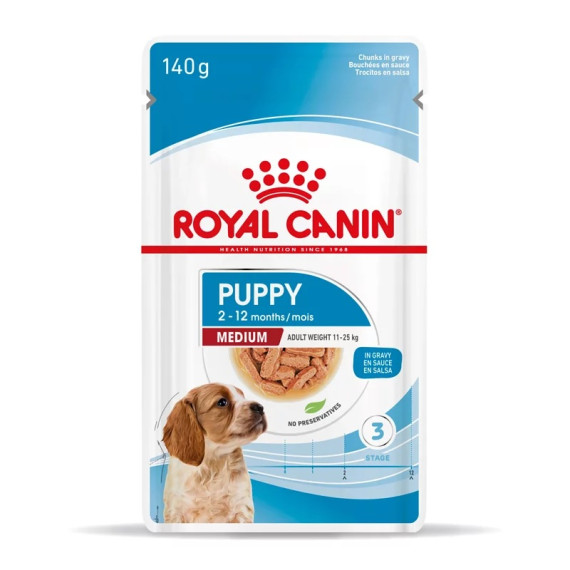 停產-Royal Canin 健康營養系列 - 中型幼犬營養主食濕糧（肉汁）*Medium Puppy (Gravy)* 140g x 12包原裝同款優惠 [2700500]