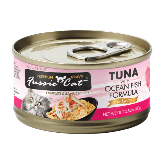 Fussie Cat Tuna with Ocean Fish 極品吞拿魚 + 海魚肉汁主食罐 80g [FUG-BLC]