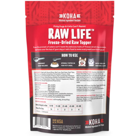 Koha Raw Life 凍乾生頂級牛肉配方 8 oz 袋裝  貓狗食用 [KDFT8BF]